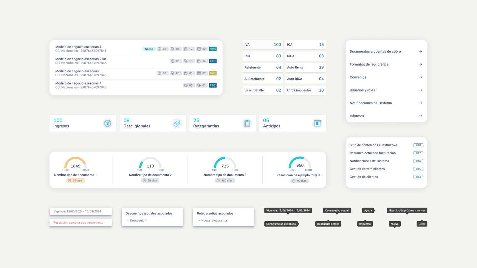 Final settings dashboard for the Sinco ERP billing module