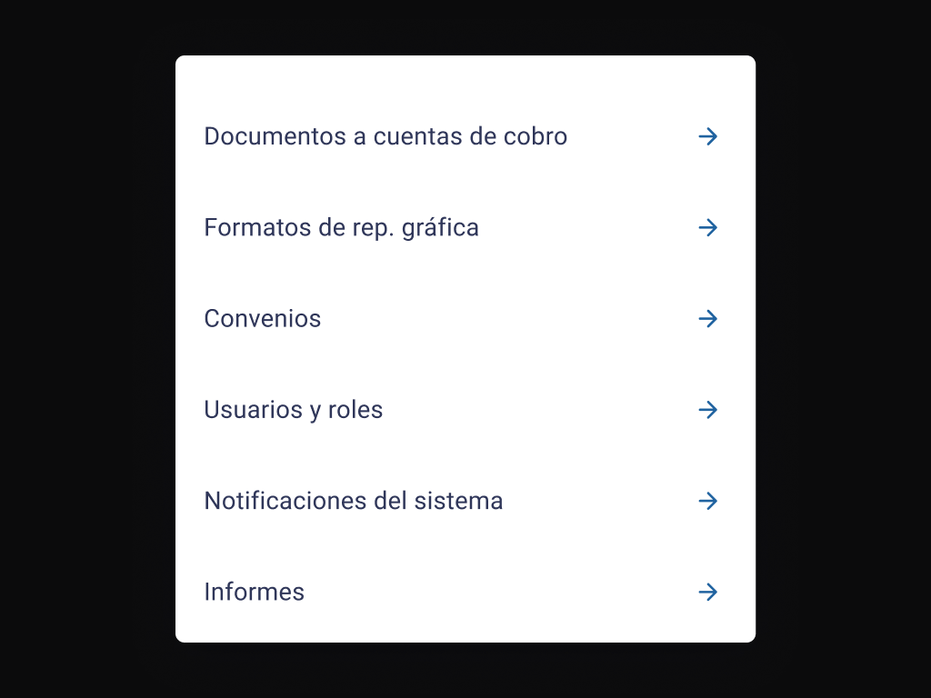 Side access panel with quiet arrow links for occasional settings
