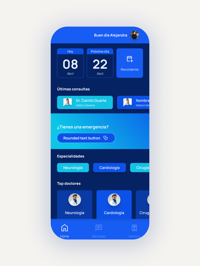 MediBlas mobile screens in dark mode