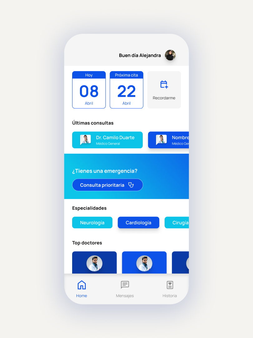 MediBlas mobile screens in light mode