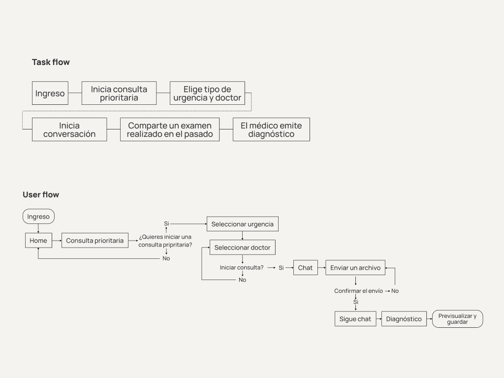Task flow and user flow with decision branches