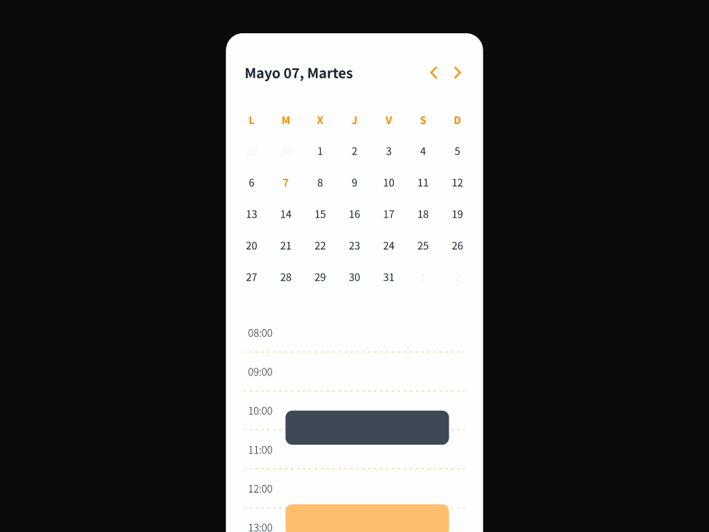 Permanent agenda side panel with monthly calendar and hourly timeline