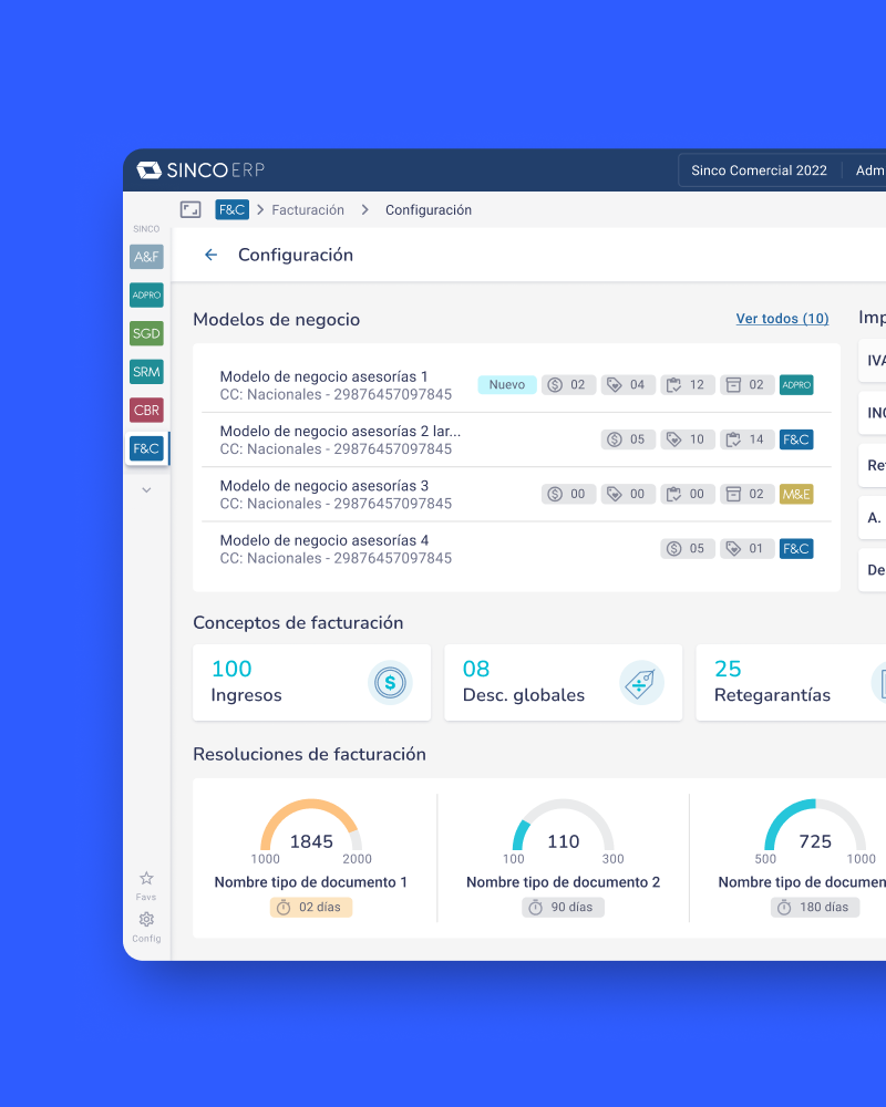 Settings Dashboard — Sinco ERP